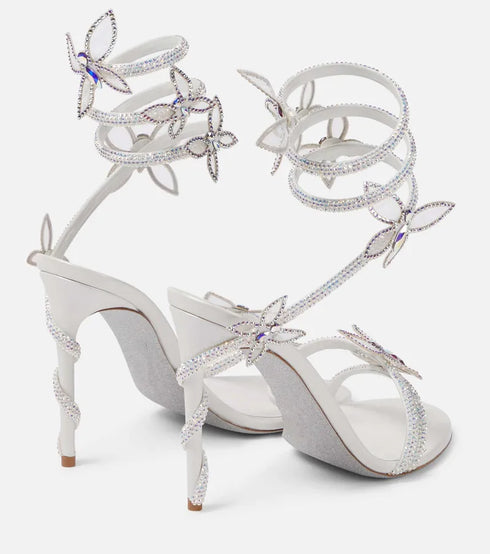 Elegant Crystal-Embellished Gladiator Sandals with Butterfly Detail for Summer Parties and Prom